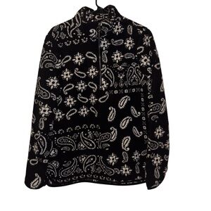 Como Blu Large Bandana Paisley Half Zip Fleece Pullover Black Cream Cozy